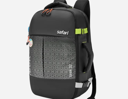Safari Seek 32L Black Backpack Suitcase with Two Way Handle, Luggage Style Packing and Compression Straps