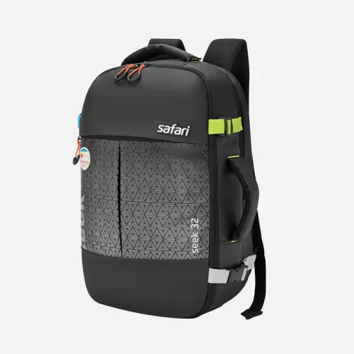 Safari Seek 32L Black Backpack Suitcase with Two Way Handle, Luggage Style Packing and Compression Straps