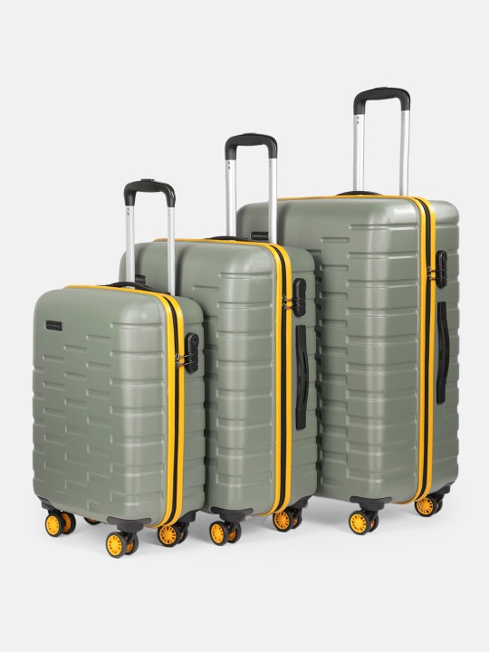Set Of 3 Textured Hard Trolley Bag Olive 1