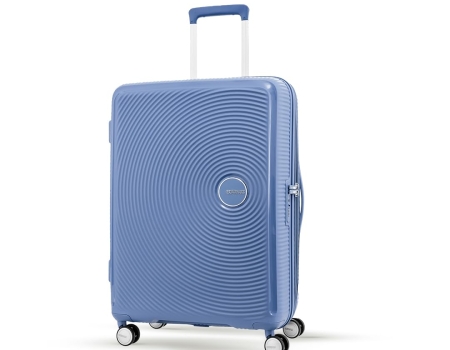 American Tourister Trolley Bag for Travel | Curio Spinner 67 Cms Polypropylene Expandable Hardsided Medium Check-in Luggage Bag | Suitcase for Travel | Trolley Bag for Travelling, Denim Blue